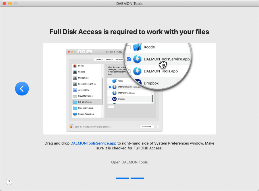 Full Disk Access DAEMON Tools For Mac Help
